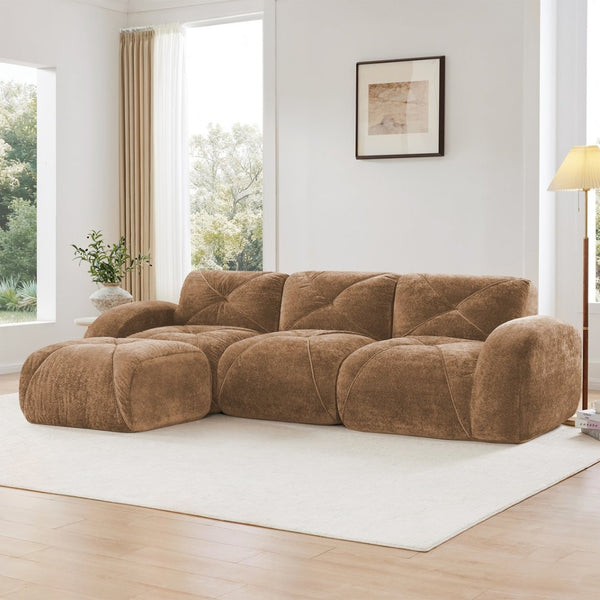 English Elm L-shaped Velvet Cloud Sectional Sofa Modular Tufted Design with Ottoman for Living Room W714S01598