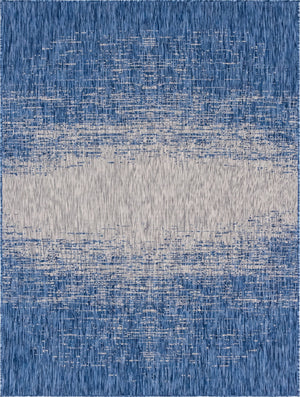 Unique Loom Outdoor Modern Ombre Machine Made Abstract Rug Blue, Ivory 9' 0" x 12' 0"