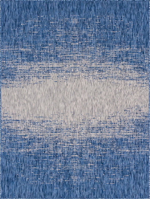 Unique Loom Outdoor Modern Ombre Machine Made Abstract Rug Blue, Ivory 9' 0" x 12' 0"