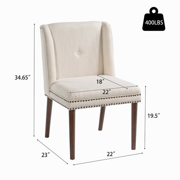 English Elm Light Luxury Rivet Trim Linen Upholstered Dining Chairs Rubberwood Tufted Set Beige,Walnut N768P403745W