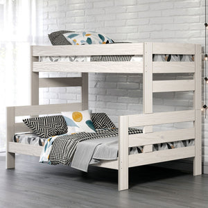 English Elm White Rustic Twin Bunk Bed - Solid Brazilian Pine With Plank Design, Integrated Ladder & Space-Saving Style B2741S00288-GIGA