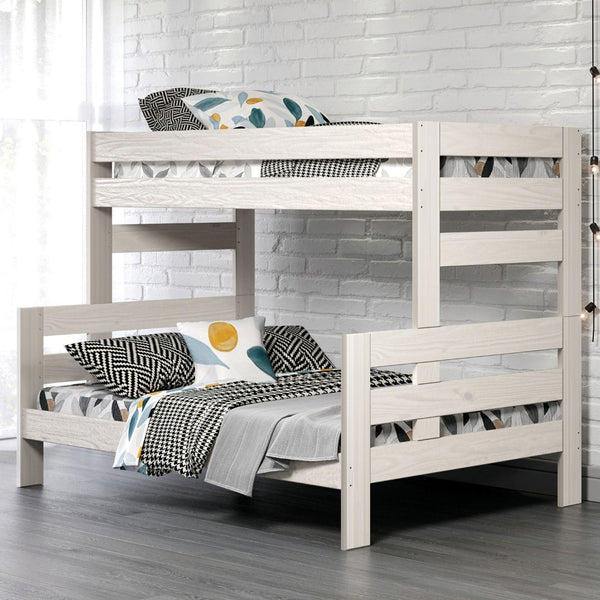 English Elm White Rustic Twin Bunk Bed - Solid Brazilian Pine With Plank Design, Integrated Ladder & Space-Saving Style B2741S00288-GIGA