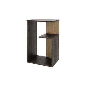 English Elm FM Vega Side Table Melamine Espresso & Natural Oak – Compact 3-Room Nightstand with Open Shelves, Sturdy Storage, 24.9"H B128P293871