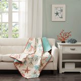 Madison Park Pebble Beach Coastal Oversized Cotton Quilted Throw MP50-3723 Coral