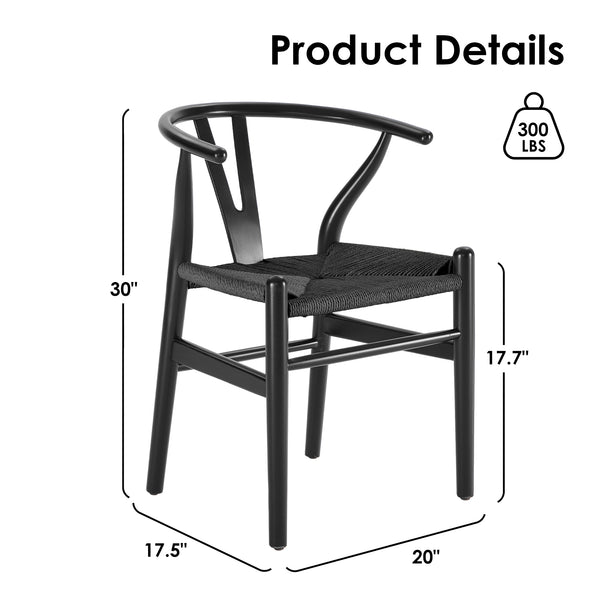 English Elm STARY Solid Wood Wishbone Dining Chair with Ergonomic Curved Back & Armrest, Eco-Friendly Comfort Black T3623P380997
