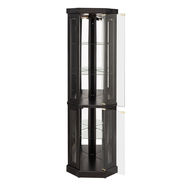English Elm Lighted Corner Curio Cabinet - Elegant Display Case With Built-In Lighting For Antiques & Collectibles W2275P292657