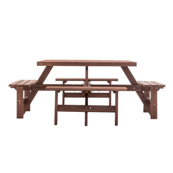 English Elm 8-person Square Wood Picnic Table with Umbrella Hole Reinforced Outdoor Dining Set W1422P392906