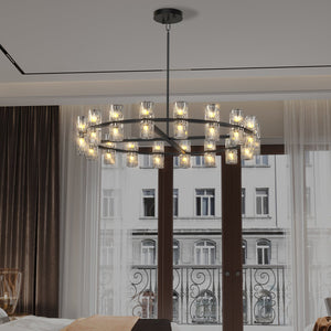 English Elm (L005030-D36-P36B/W1340P310778)36 Double Crystal Ring LED Chandelier, Modern Luxury Ceiling Light, Bulbs Included W1340P310778