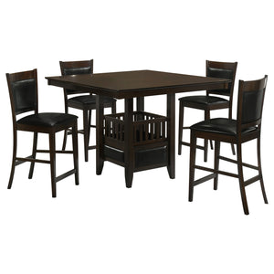 English Elm Finley Espresso 5-Piece Dining Set with Wine Glass Storage, Black Faux Leather Chairs & Cabinet Accent B062S00826