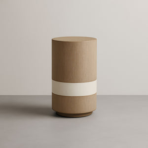 English Elm Spot Sculptural Table Toffee with Cream Marble Band — 12x12x24" Solid Wood Accent Side Table B2699P373203