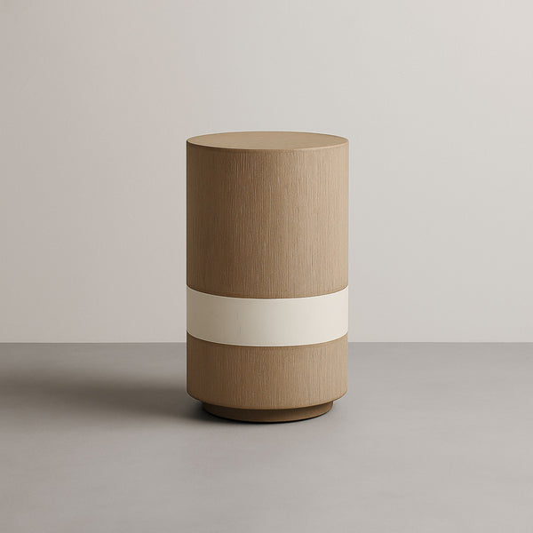 English Elm Spot Sculptural Table Toffee with Cream Marble Band — 12x12x24" Solid Wood Accent Side Table B2699P373203