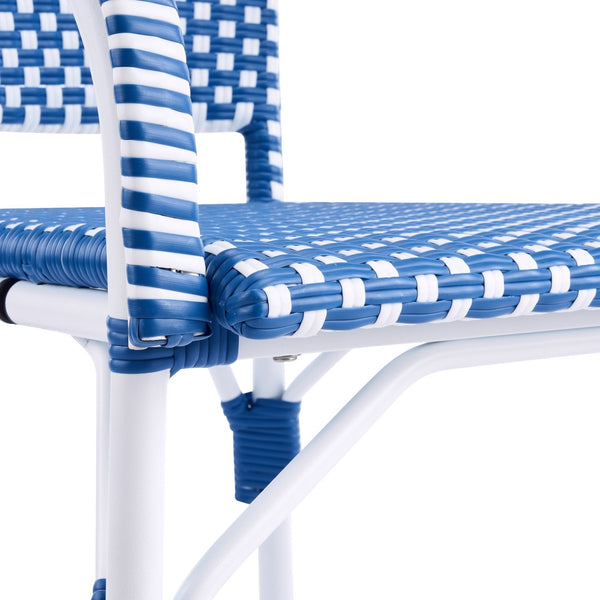 English Elm Outdoor Woven Rattan Bistro Armchairs Set of 2 Aluminum Frame Patio Cafe Seating Blue,White N768P386559W