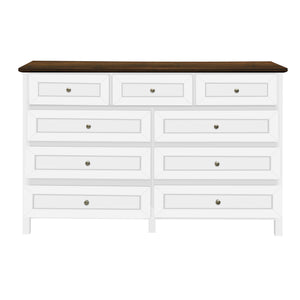 English Elm Wood Rustic Storage Dresser with 9 Drawers, Silver Handles and X Side Accents for Stylish Storage White N709P288888K