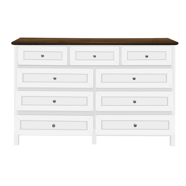 English Elm Wood Rustic Storage Dresser with 9 Drawers, Silver Handles and X Side Accents for Stylish Storage White N709P288888K