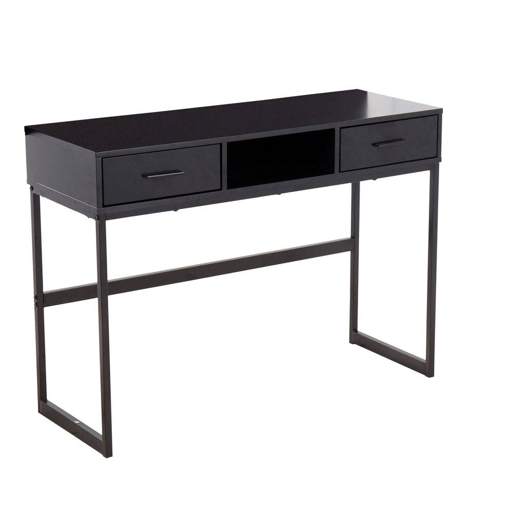 English Elm Franklin Contemporary Console Table with Engineered Wood Top, 2 Drawers & Sleek Black Metal Frame B202P223382