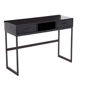 English Elm Franklin Contemporary Console Table with Engineered Wood Top, 2 Drawers & Sleek Black Metal Frame B202P223382