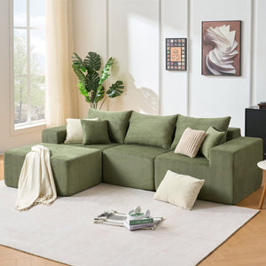 English Elm 4-Piece Modular L-Shaped Sectional Sofa - No Assembly, Plush Corduroy, Spacious Chaise for Lounging W3163S00048