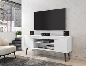 English Elm Bradley 63" White Tv Stand - Modern Mid-Century Design With Storage & Cable Management Solutions B365P398365