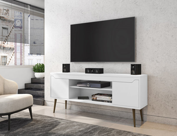 English Elm Bradley 63" White Tv Stand - Modern Mid-Century Design With Storage & Cable Management Solutions B365P398365