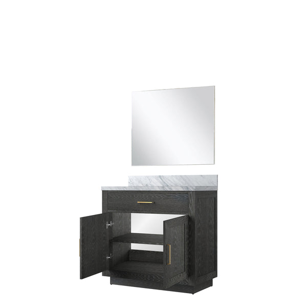 English Elm Black Oak Single Bath Vanity With Carrara Marble Top & 34" Frameless Mirror - Stylish Storage Solution B2731S02114