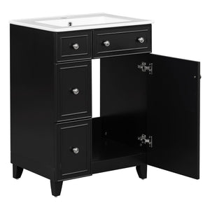 English Elm 24-Inch Bathroom Vanity Cabinet with Ceramic Sink, Space-Saving Storage, Solid Wood Feet, Durable Finish Black WF532034AAB