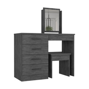 English Elm Makeup Smokey Oak Dressing Table Set with Mirror, Stool & 4 Drawers — Engineered Wood, FSC Certified B097S00145