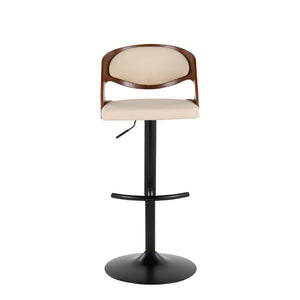 English Elm Adjustable Swivel Barstools Mid-century Modern Walnut and Cream Faux Leather Set of 2 B202S02184