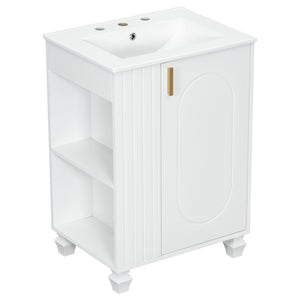 English Elm Christopher Knight Home® - 24" Retro Bathroom Vanity with Ceramic Sink, Solid Wood Frame, Soft-Close Door, Ample Storage White N759P293645K