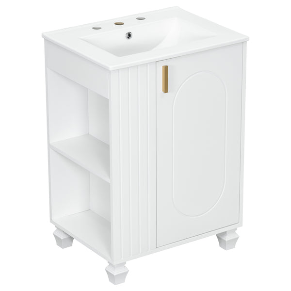 English Elm Christopher Knight Home® - 24" Retro Bathroom Vanity with Ceramic Sink, Solid Wood Frame, Soft-Close Door, Ample Storage White N759P293645K