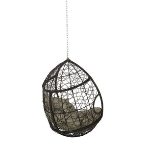 English Elm Christopher Knight Home® - CASTAIC Teardrop Hanging Chair with 8ft Chain — Durable PE Rattan, Water-Resistant Cushions, Cozy Lounging Khaki+Brown 70772.00KHAKMULBRN