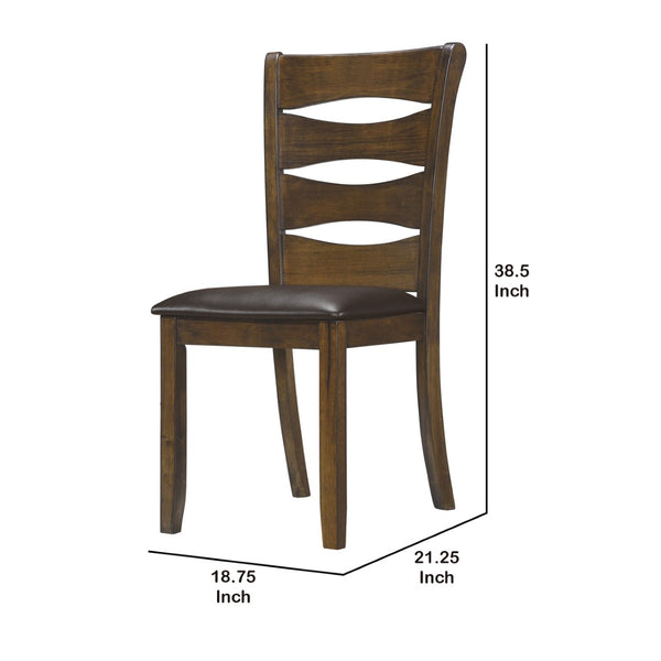 English Elm Transitional Ladder Back Dining Chairs Solid Wood Faux Leather Seat Set of 2 B056P416794