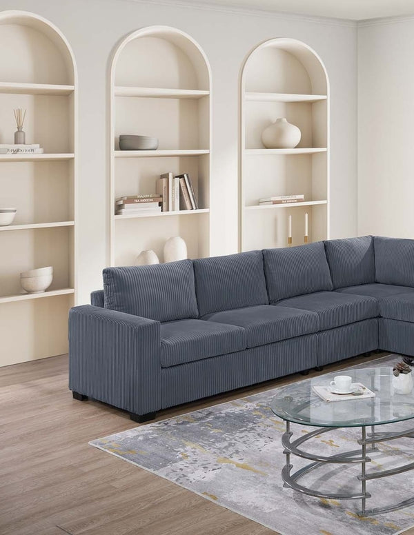 English Elm Modern 4-Piece Corduroy L-Shaped Sectional Sofa with Console, Cup Holders, USB Port, Plush Seating Dark Gray 53.5 L x 39 W x 27 H B011S01752