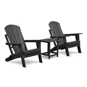 English Elm Folding HDPE Adirondack Chair Set with Side Table, All-Weather Foldable Patio Seating, Ergonomic Comfort Black W1889P408708