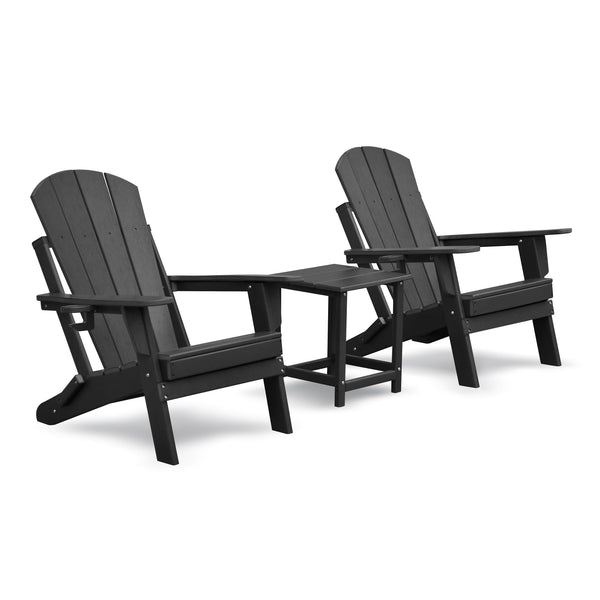 English Elm Folding HDPE Adirondack Chair Set with Side Table, All-Weather Foldable Patio Seating, Ergonomic Comfort Black W1889P408708