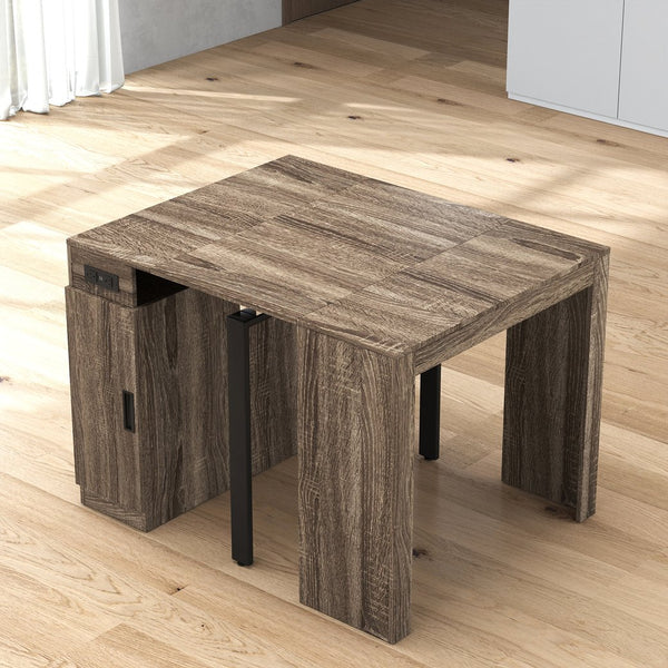 English Elm Modern Expandable Dining Table with Built-In Outlet, 5-Panel Extendable Space-Saving Design for Gatherings Brown W331S00192
