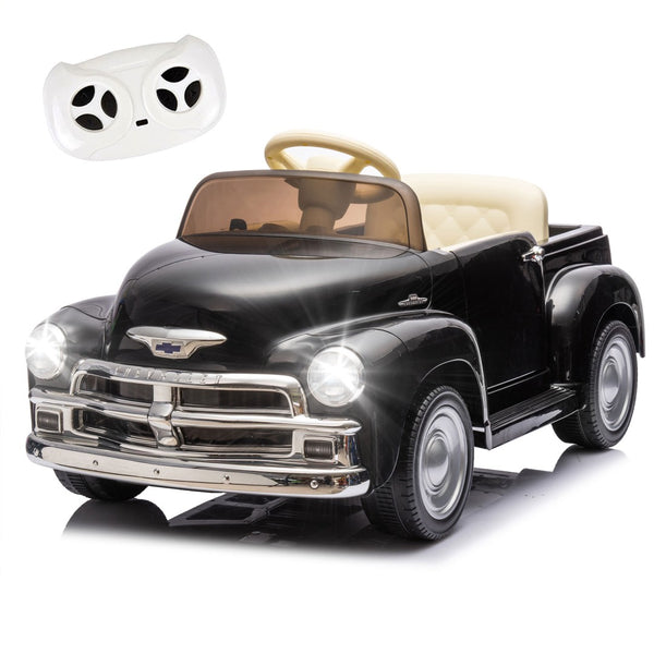 English Elm 12v Chevrolet 3100 Licensed Vintage Pickup Ride on Truck with Led Lights and Parent Remote Black W1578P214177