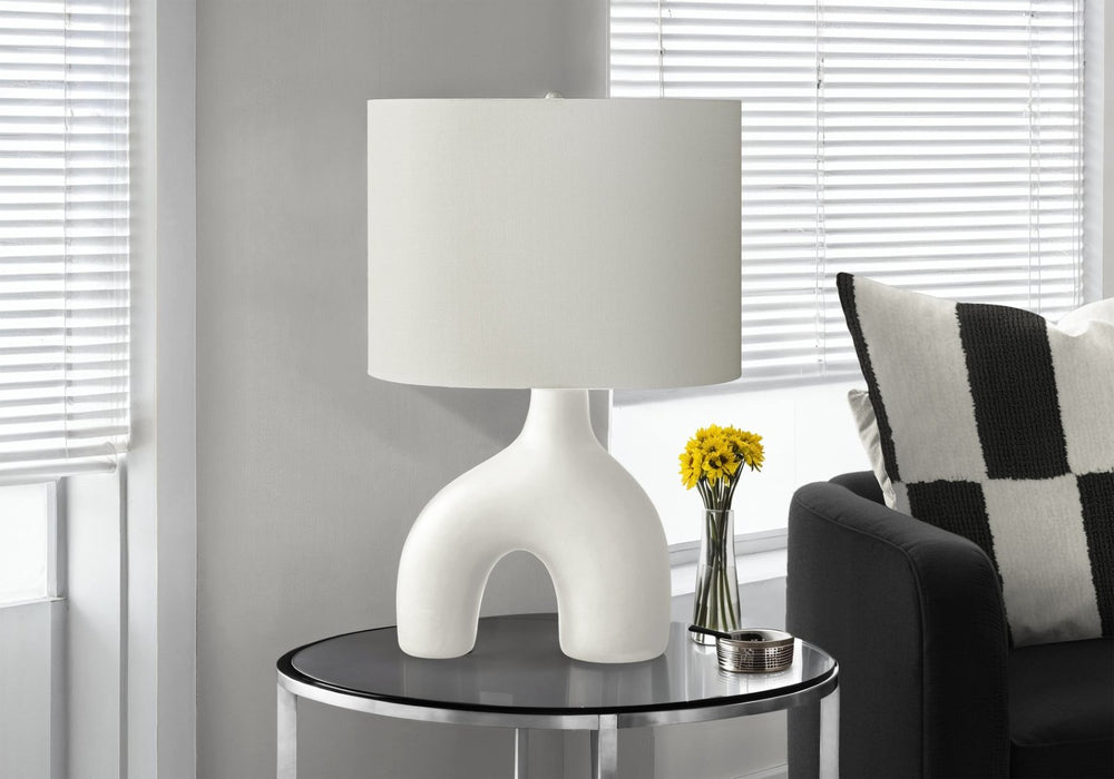 English Elm Lighting, Sculptural Arch Ceramic Table Lamp Matte Black Base Ivory Fabric Shade Modern B2710P461836