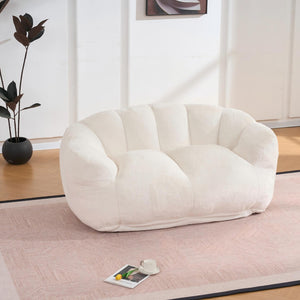 English Elm Oversized Bean Bag Loveseat Fluffy Floor Sofa for Lounging and Reading in Any Room Beige W3523P450056
