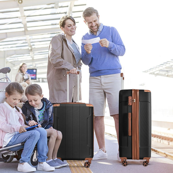 English Elm Luggage Set 3 Piece Abs Hard Shell Expandable Suitcase with Tsa Lock Spinner Wheels Black Brown N730P296765A