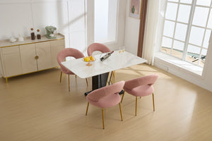 English Elm 061-Set Of 1 Plush Pink Teddy Fabric Dining Chair With Gold Legs - Ergonomic Design & Cozy Elegance W527P255486