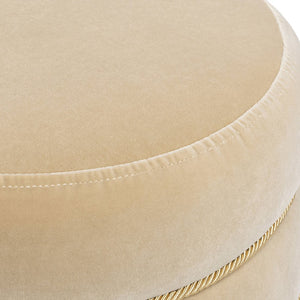 English Elm Jennifer Taylor Home - Edward 17.5" Round Upholstered Ottoman with Bullion Fringe — Vintage Luxe Seat, Footrest & Accent Piece Brown B2719P320843