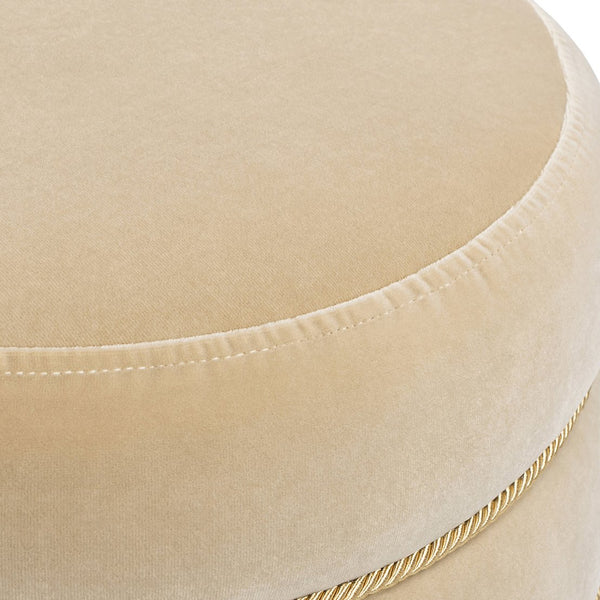 English Elm Jennifer Taylor Home - Edward 17.5" Round Upholstered Ottoman with Bullion Fringe — Vintage Luxe Seat, Footrest & Accent Piece Brown B2719P320843