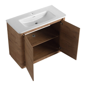 English Elm 40'' Freestanding Bathroom Vanity With White Ceramic Sink & Soft-Close Doors - Stylish Storage Solution W999S00401