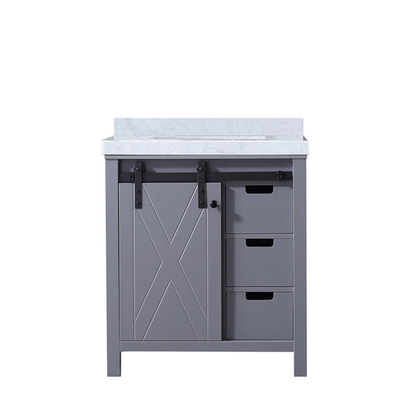 English Elm Dark Grey Bath Vanity 30" W X 22" D With Elegant Carrara Marble Top And Ample Storage Solutions B2731P260002