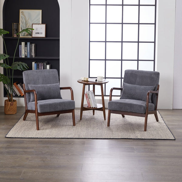 English Elm Mid-Century Upholstered Accent Chair Antique Dark Grey — Ergonomic Solid Wood Frame, Cozy Pillow Seat W2989P295372
