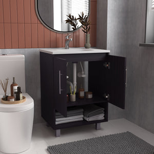 English Elm Bathroom Vanity Black Wengue Engineered Wood, 2 Doors 4 Shelves – Modern Compact 33.2" H x 23.6" W B097P369431