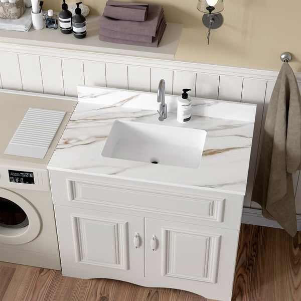 English Elm 37 Inch Marble Vanity Top - Elegant Carrara White With Undermount Sink & 4" Backsplash, Easy Install W2699P192441