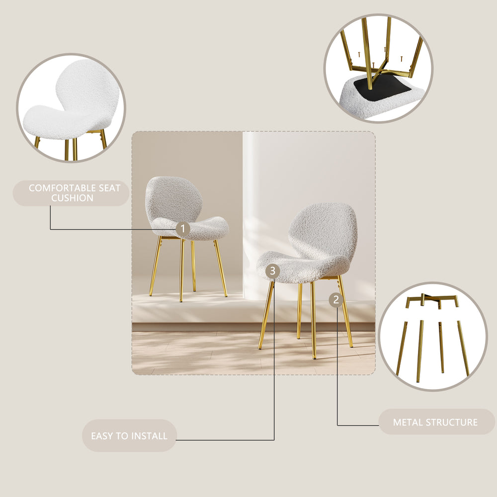 English Elm Modern Minimalist White Teddy Velvet Dining Chairs Set Of 2 With Gold Legs - Stylish Comfort & Versatility W1727P251124