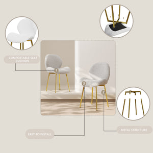 English Elm Modern Minimalist White Teddy Velvet Dining Chairs Set Of 2 With Gold Legs - Stylish Comfort & Versatility W1727P251124
