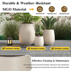 English Elm U_style Mgo Round Planter Set of Three Lightweight Pots for Patio and Indoor Decor N711P406658E